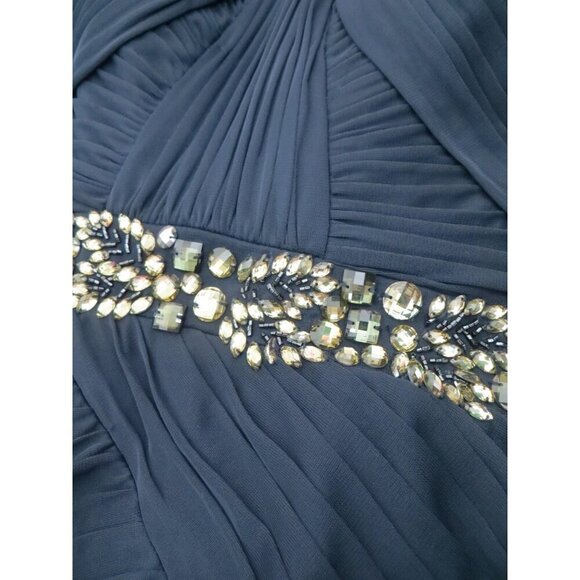 Adrianna Papell  Mermaid Formal Evening Dress Gown Embellished Waist Navy Blue 6 - Picture 5 of 8